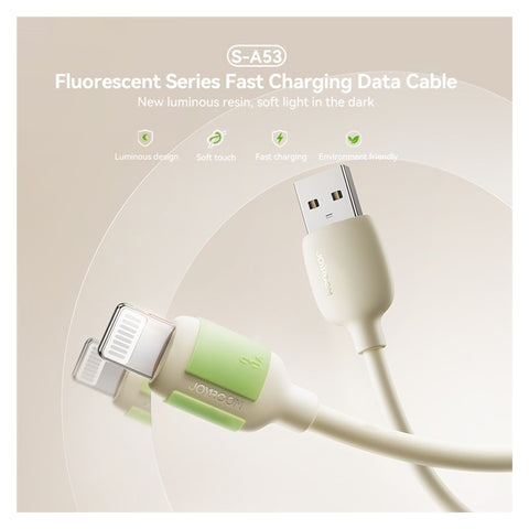 JOYROOM A53 30W USB-A to Lightning Silicone Cable – 2M Fluorescent